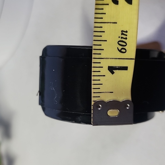 Black Open Cuff Bracelet with Gold Bee Emblem - Picture 9 of 9